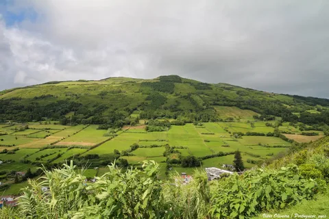 Green valley farmland near the village of Ribeirinha, Faial.