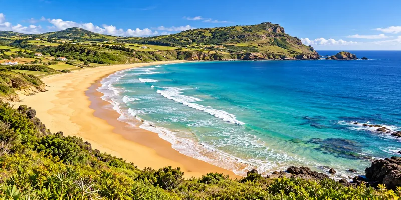 The sandy curve of Praia Formosa, Santa Maria