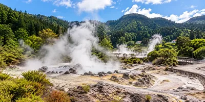 Steaming thermal pools at Furnas