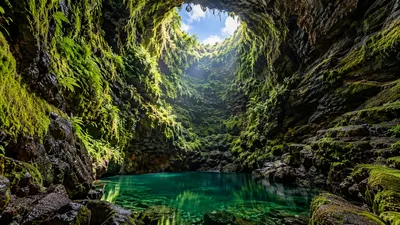Inside the volcanic chimney of Algar do Carvão